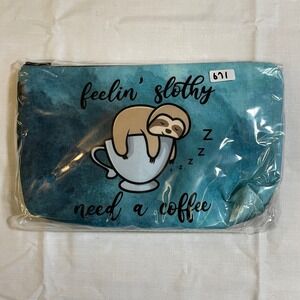 The Pouch Cosmetic Bag Unisex OS Teal NWT Sloth Coffee Tie Dye Zipper Pouch